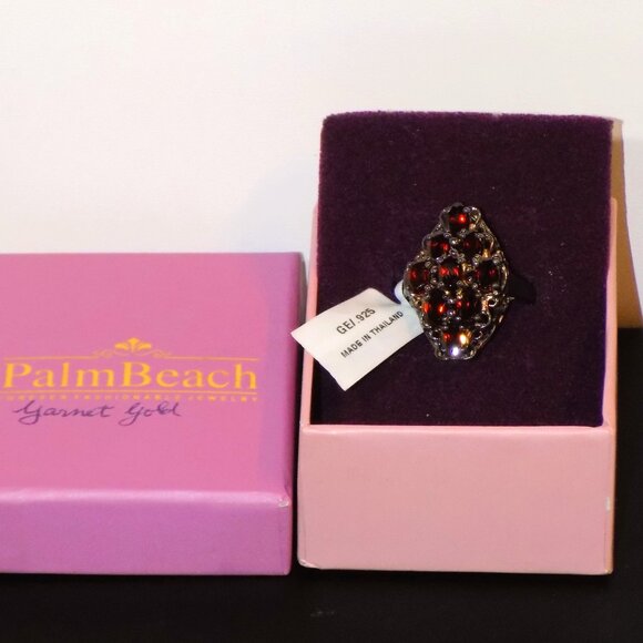 New Palm Beach Sterling Silver Simulated Garnet Size 10 Statement Filigree Ring - Picture 6 of 9